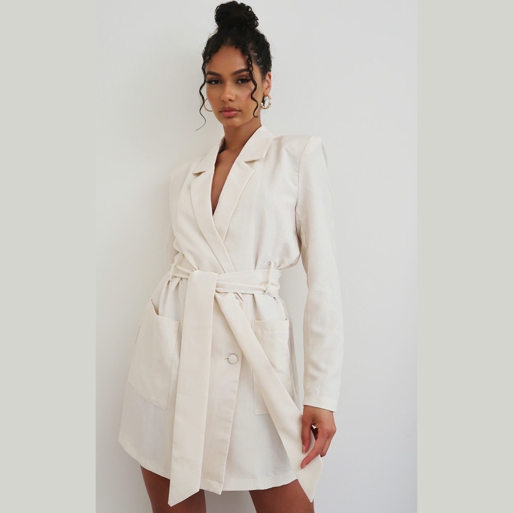 PLT Nude Linen Blazer Dress